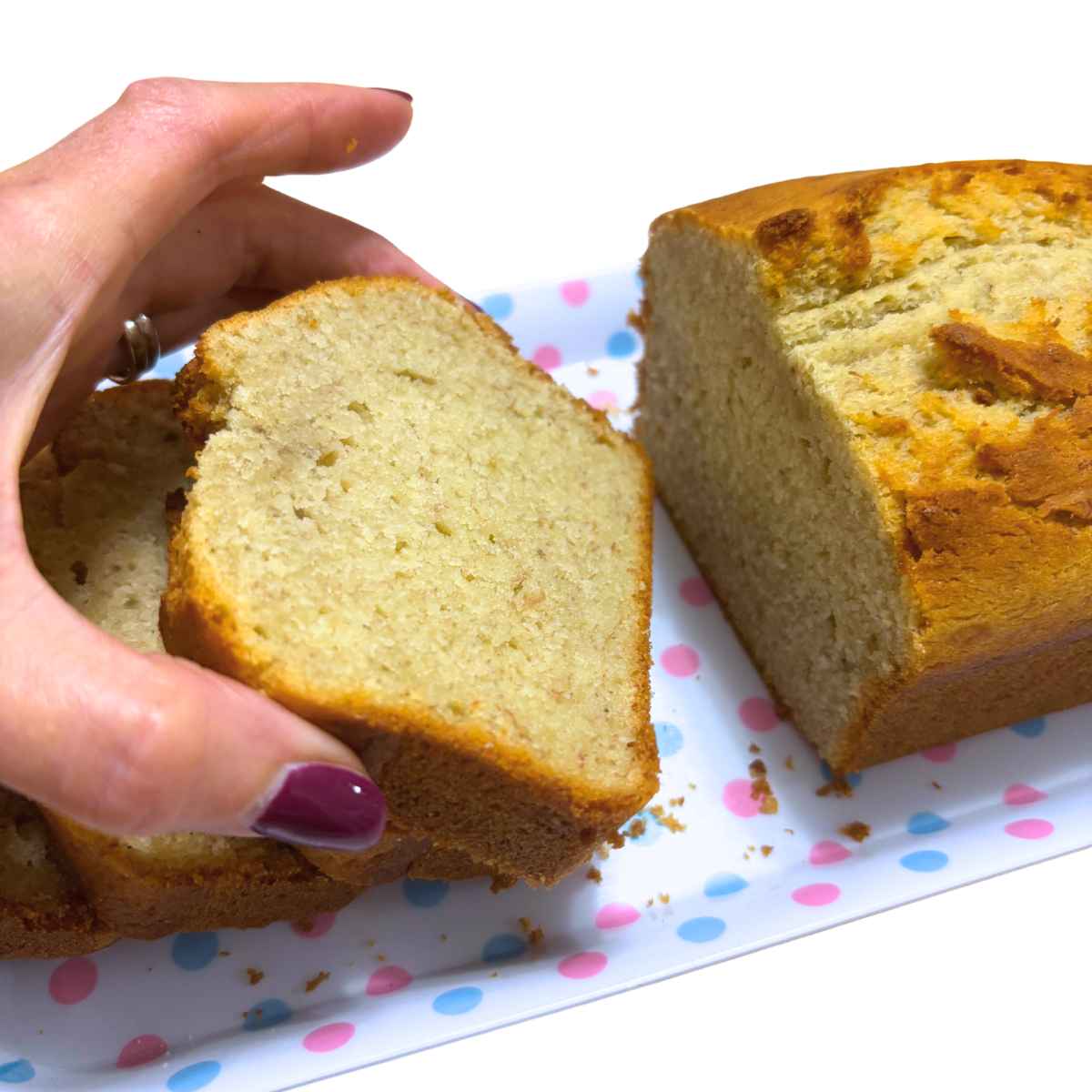 Easy gluten free banana bread made from free recipe, sliced on a tray